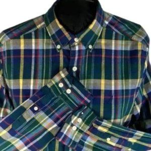 Nautica Blue Green Tartan Plaid Brushed Cotton Classic Fit Shirt M Long Sleeve